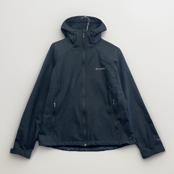 Columbia Omni Shield Softshell Jacket Wom M Black Full Zip Hooded Hike Read* - Picture 1 of 16